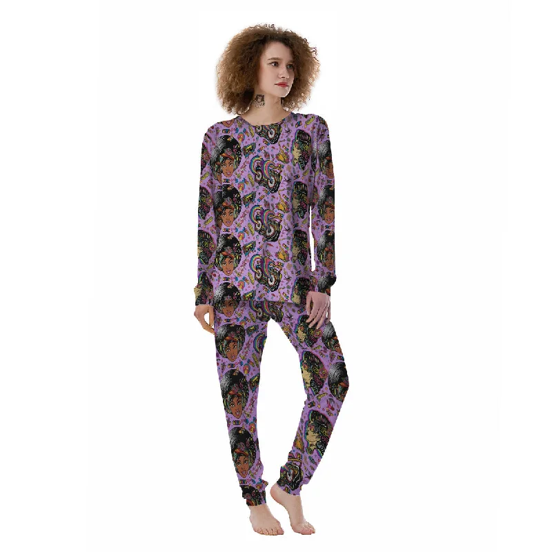 Hippie Retro Funky Women Print Pattern Women's Pajamas Best pajama sets for cold weather