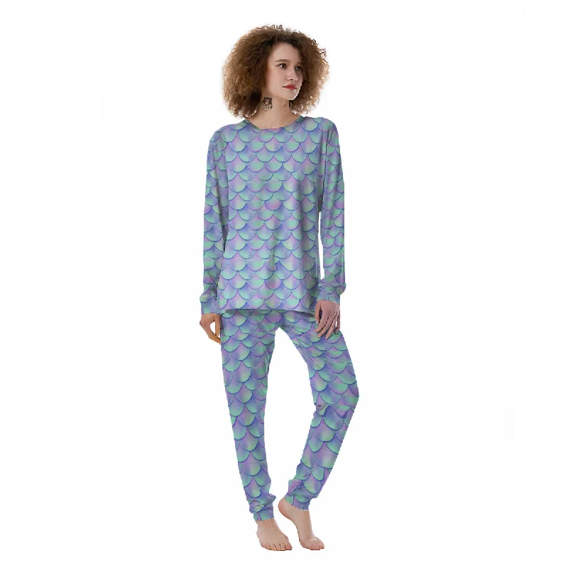 Holographic Mermaid Tail Print Pattern Women's Pajamas Cheap pajama sets