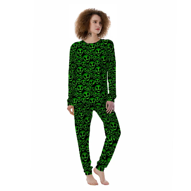 Horror Alien Green Neon Print Pattern Women's Pajamas Spa pajama sets