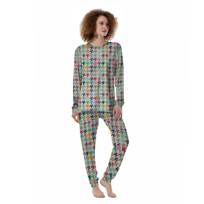 Houndstooth Colorful Plaid Print Pattern Women's Pajamas Sexy pajama sets