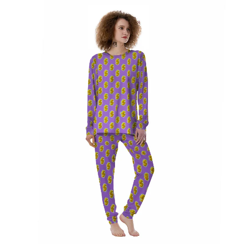 Isometric Gold Dollar Print Pattern Women's Pajamas Jogger pajama sets