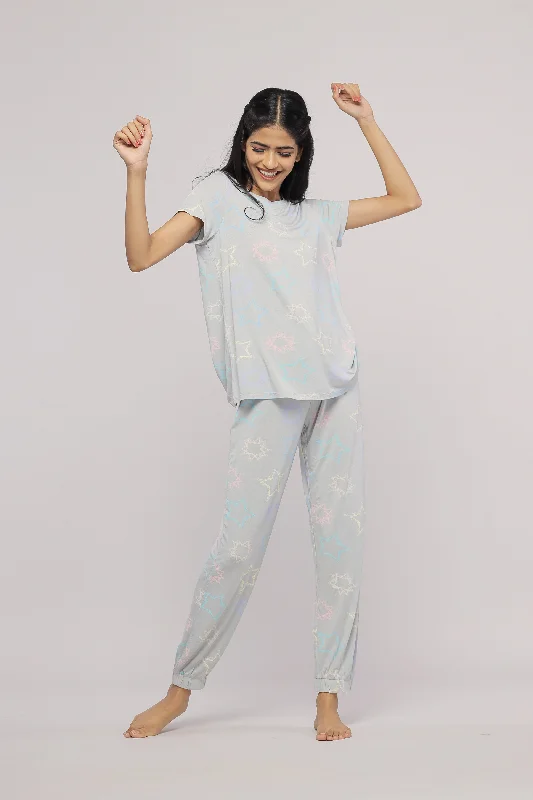 Starlit Cuffed Pajama Set Knitted pajama sets