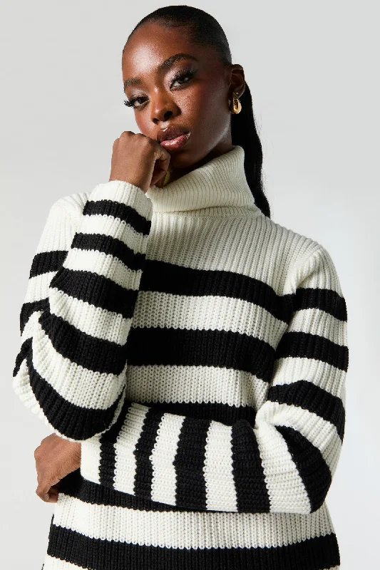 Striped Ribbed Knit Turtleneck Tunic Sweater Best sweaters for winter