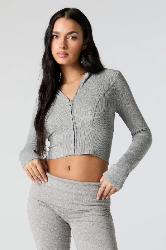 Ribbed Zip-Up Cropped Hoodie Comfortable sweaters for all seasons