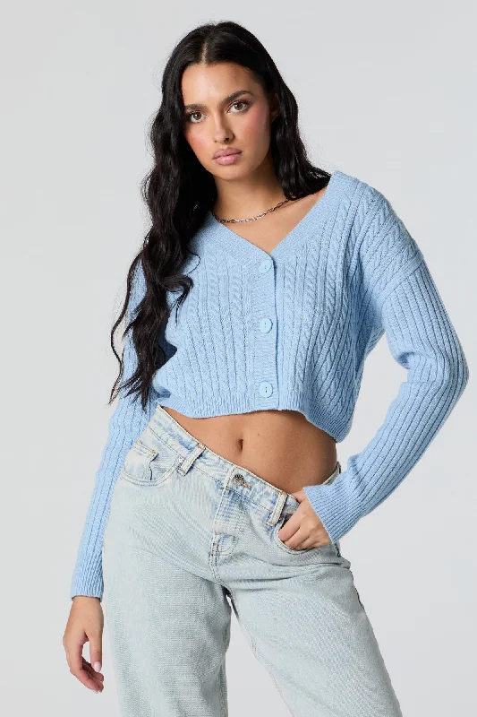 Cable Knit Button-Up Cropped Cardigan Budget-friendly sweaters