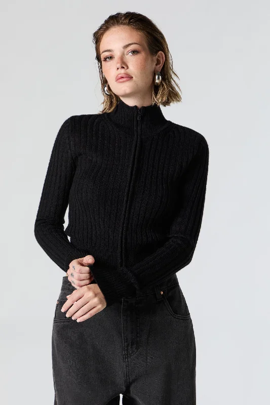 Ribbed Knit Zip-Up Sweater Outdoor sweaters