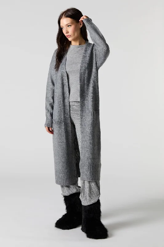 Knit Open Front Longline Cardigan Breathable sweaters