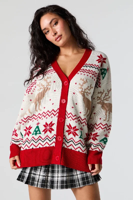 Reindeer Fairisle Jacquard Knit Christmas Cardigan Anti-pilling sweaters