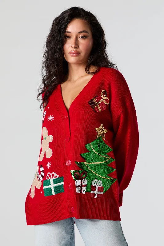 Sequin Jacquard Knit Christmas Cardigan Sporty sweaters