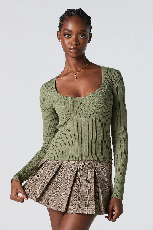 Ribbed Knit Sweetheart Sweater Breathable sweaters