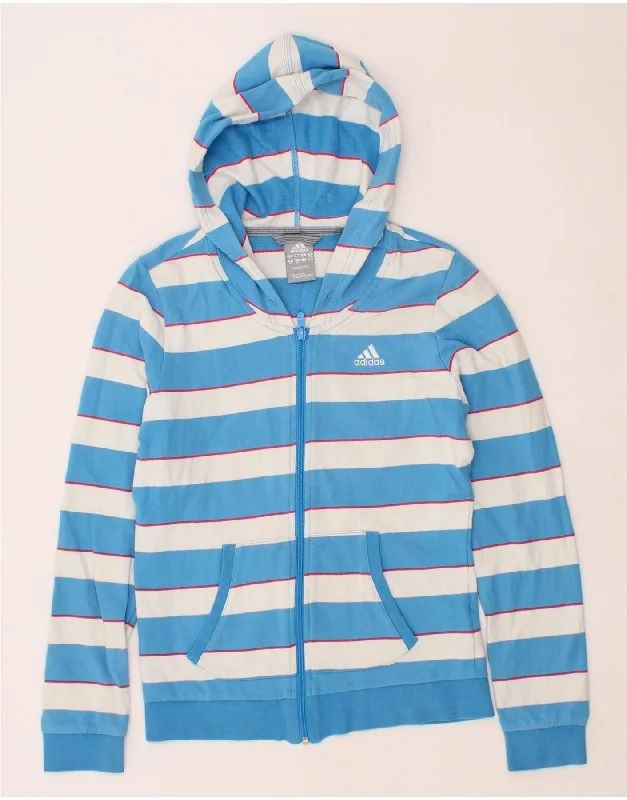 ADIDAS Womens Zip Hoodie Sweater UK 8 Small Blue Striped Cotton Christmas sweaters