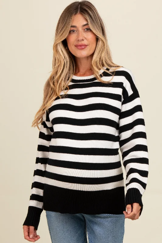 Black Striped Basic Maternity Sweater Thermal insulation sweaters