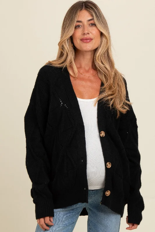 Black Textured Button Up Sweater Maternity Cardigan Holiday sweaters