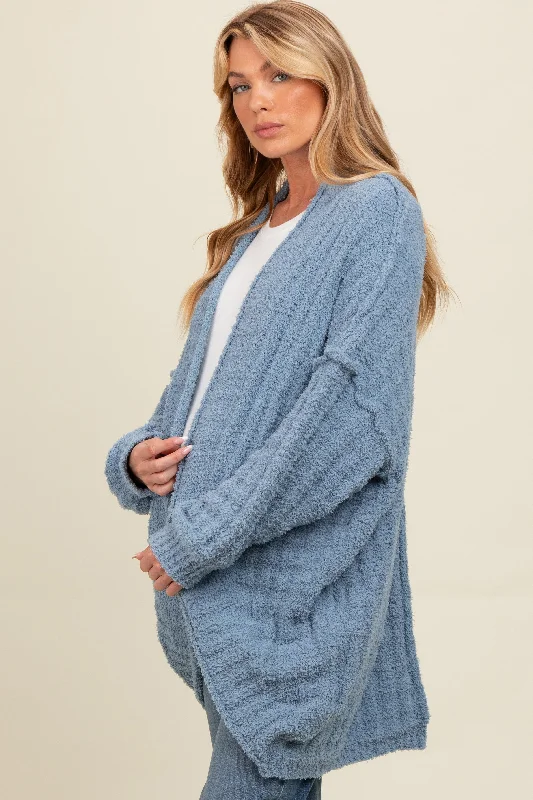 Blue Chunky Knit Dolman Maternity Cardigan Date night sweaters