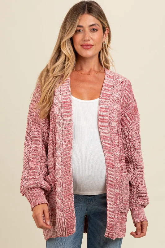 Brick Two Toned Oversized Cable Knit Maternity Cardigan College sweaters