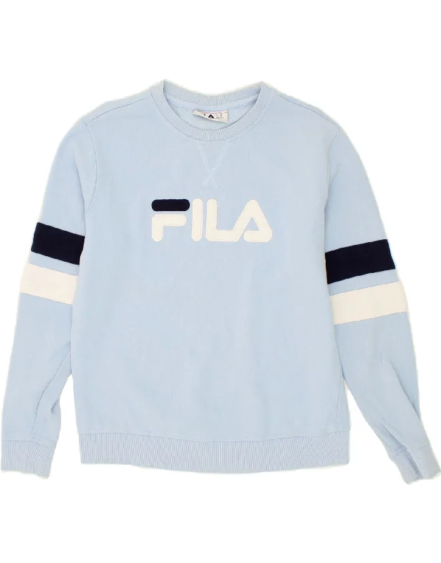 FILA Womens Graphic Sweatshirt Jumper UK 14 Medium Blue Colourblock Cotton Thermal insulation sweaters