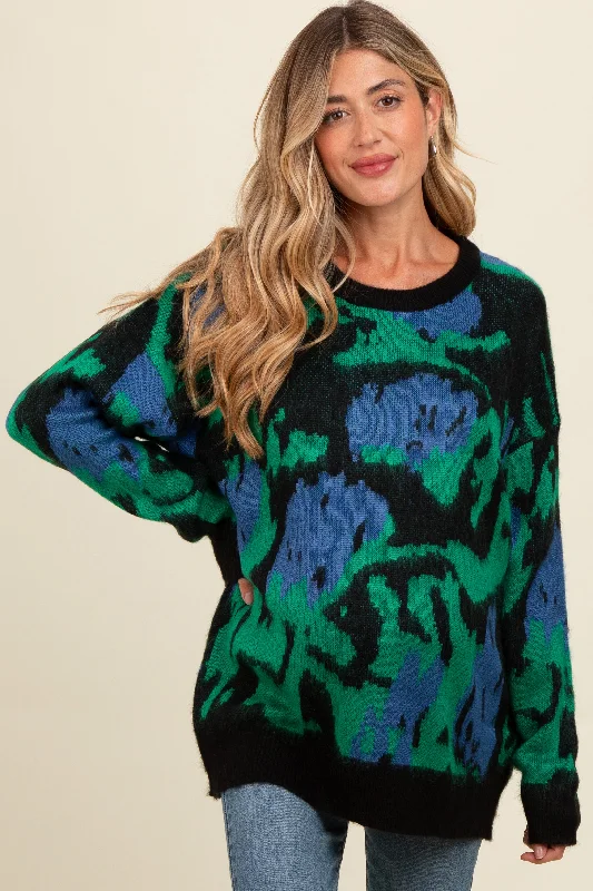 Green Abstract Fuzzy Knit Maternity Sweater Warm sweaters