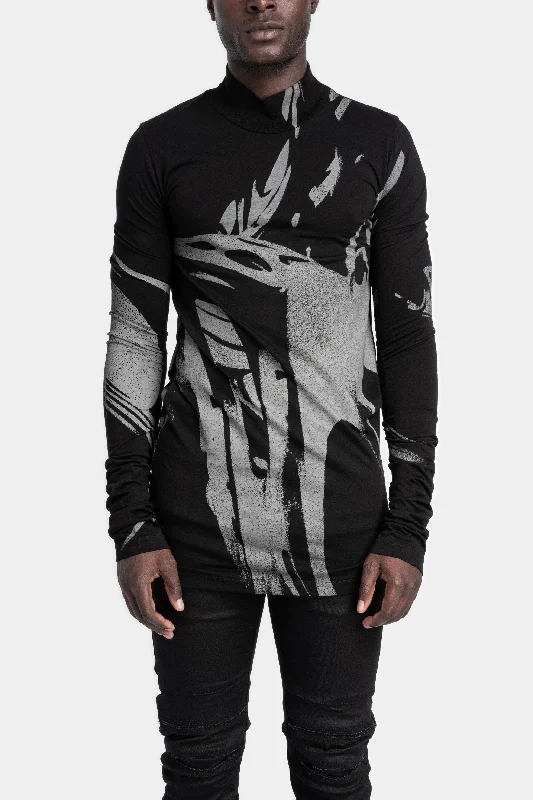 High neck long sleeve tee, Printed Holiday sweaters