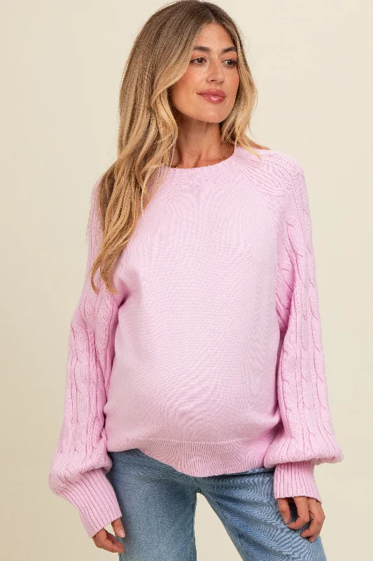 Lavender Contrast Cable Knit Sleeve Maternity Sweater Acrylic sweaters