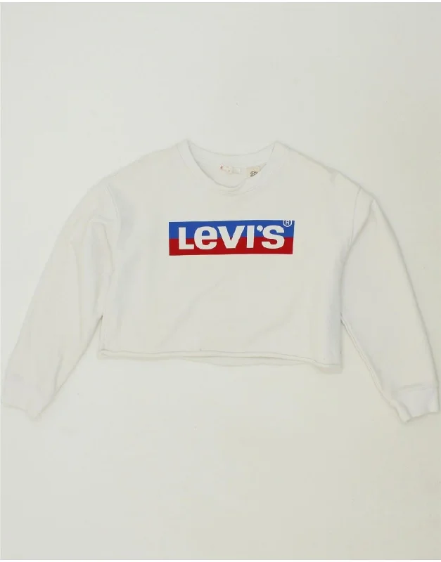 LEVI'S Womens Oversized Crop Graphic Sweatshirt Jumper UK 6 XS White Fall sweaters