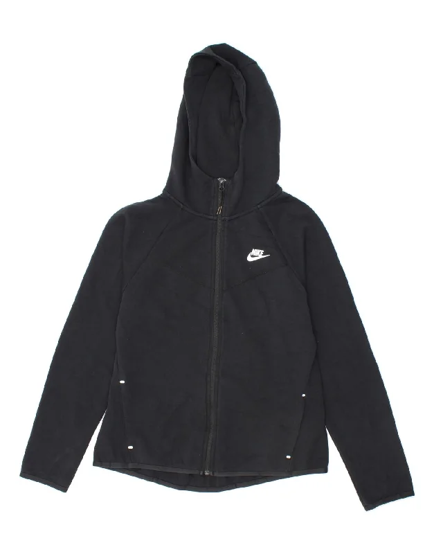 NIKE Womens Zip Hoodie Sweater UK 14 Medium Black Cotton Best sweaters for cold weather