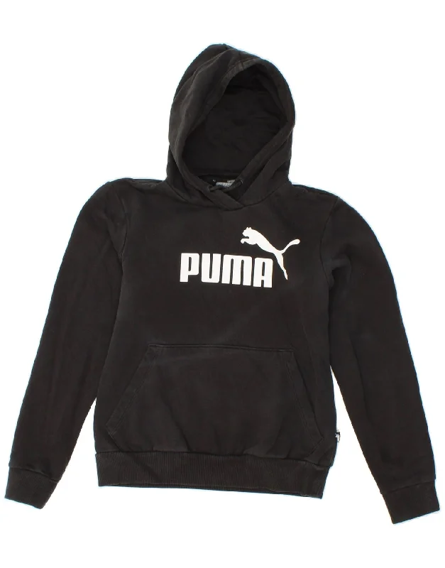 PUMA Womens Graphic Hoodie Jumper UK 10 Small Black Cotton Premium sweaters