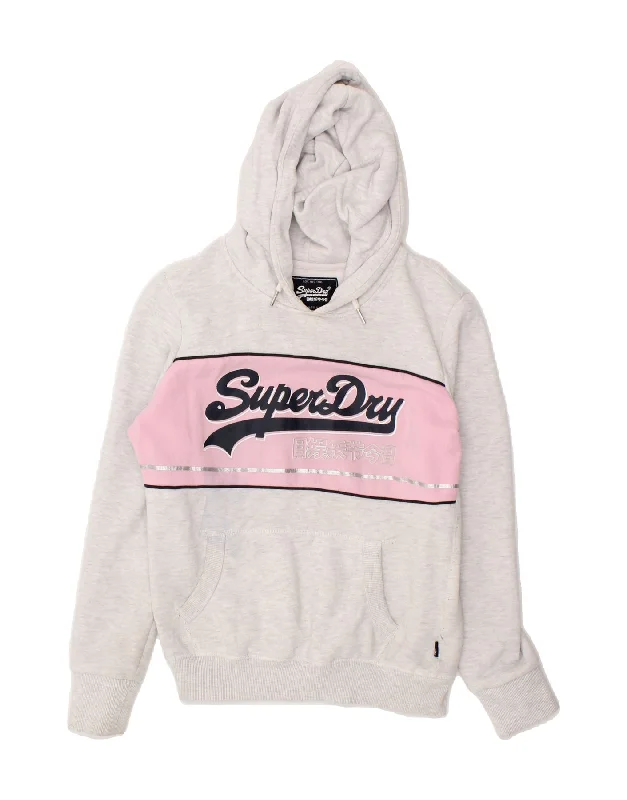 SUPERDRY Womens Graphic Hoodie Jumper UK 10 Small  White Colourblock Best everyday sweaters