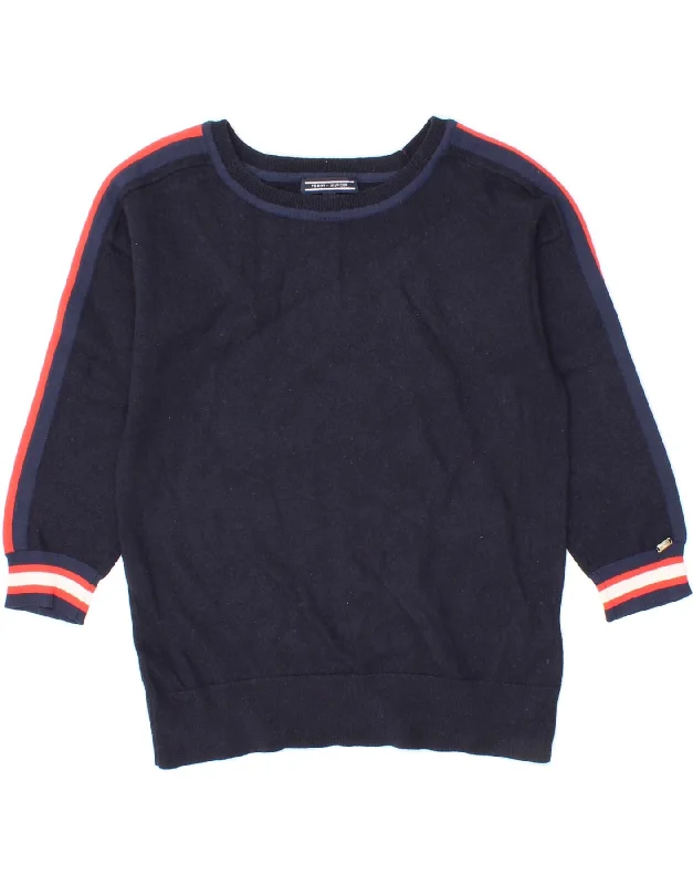 TOMMY HILFIGER Womens Crop Boat Neck Jumper Sweater UK 8 Small Navy Blue Expensive sweaters