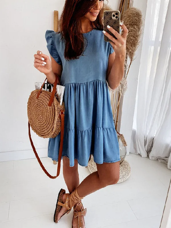 Casual Ruffle Sleeve Round Neck Mini Dress Formal mini dresses