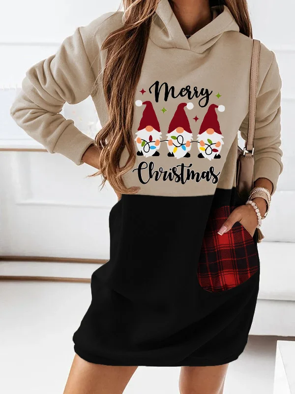 Christmas Printed Long Sleeve Hooded Sweatshirt Mini Dress Cute floral print mini dresses