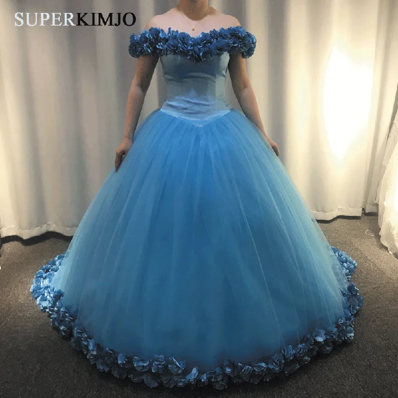 2020 off the shoulder wedding dress ball gown 3d flowers elegant tulle princess wedding gown vestido de nova Mermaid Lace Gown