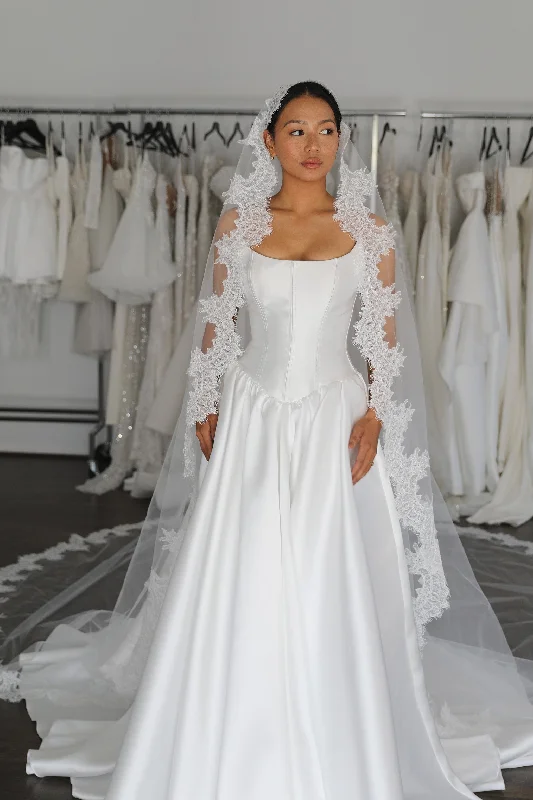 Cynthia Lace Mantilla Veil Modern Wedding Gown