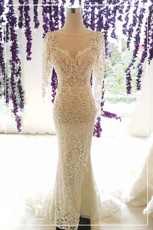 Rent: ANAZ Long Sleeves Mermaid Backless Wedding Gown Sleeveless Wedding Dress