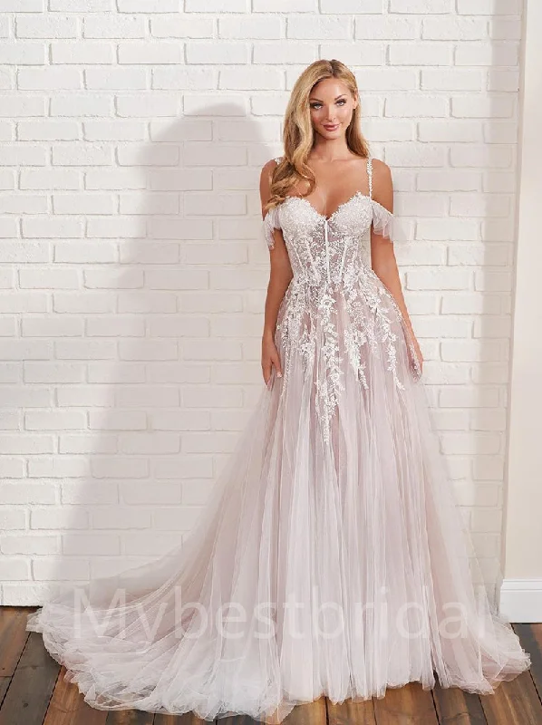 Sexy Sweetheart Off-shoulder A-line Lace applique Wedding Dresses, WDY0206 Princess Bridal Dress