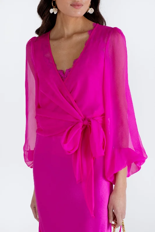 "The Jenny" - Sheer Wrap Blouse (Hot Pink) Chic Bridal Gown