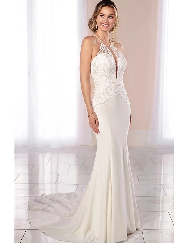 Sexy Deep V-neck Backless Wedding Dresses Beading Halter Soft Satin Wedding Gowns Simple Wedding Dress