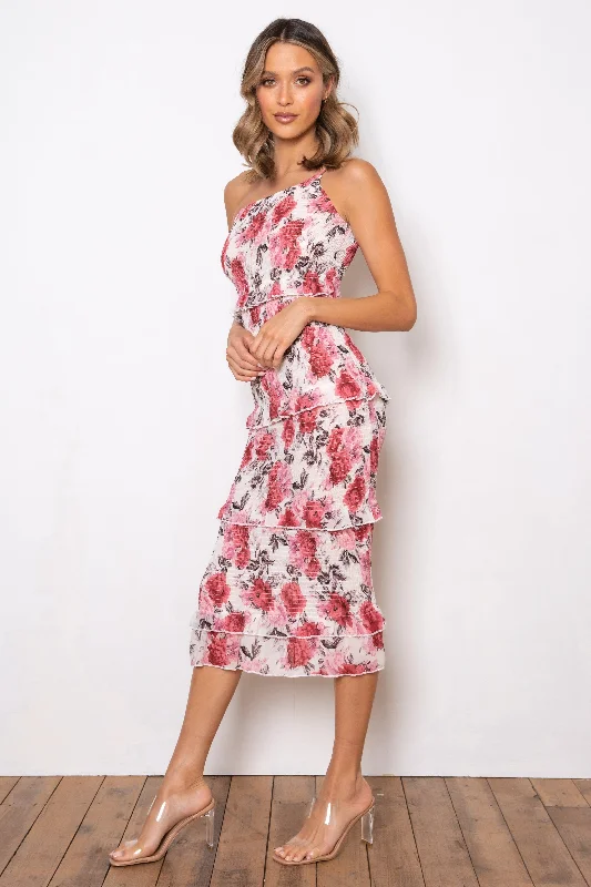 Dark Rose Dress - Cream Floral Formal midi dresses