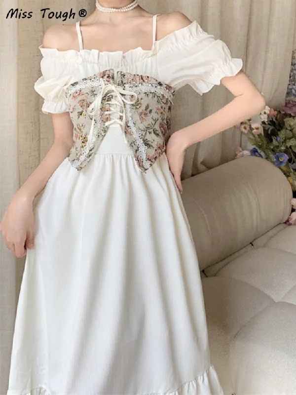 Joskka Summer Sweet Strap Dress Women Chiffon Ruffle Flounce Elegant Midi Dress Female Korean Fashion Vintage Bustiers+cute Dress Best midi dresses for formal events