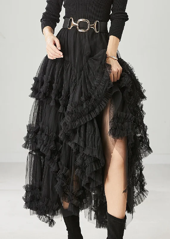 Art Black Ruffled Exra Large Hem Tulle Skirts Spring Striped unclassified skirts