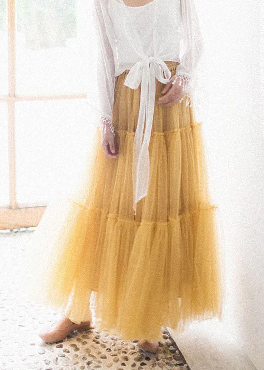 Beautiful Yellow Ruffled Patchwork tulle Skirts Spring Smocked unclassified skirts