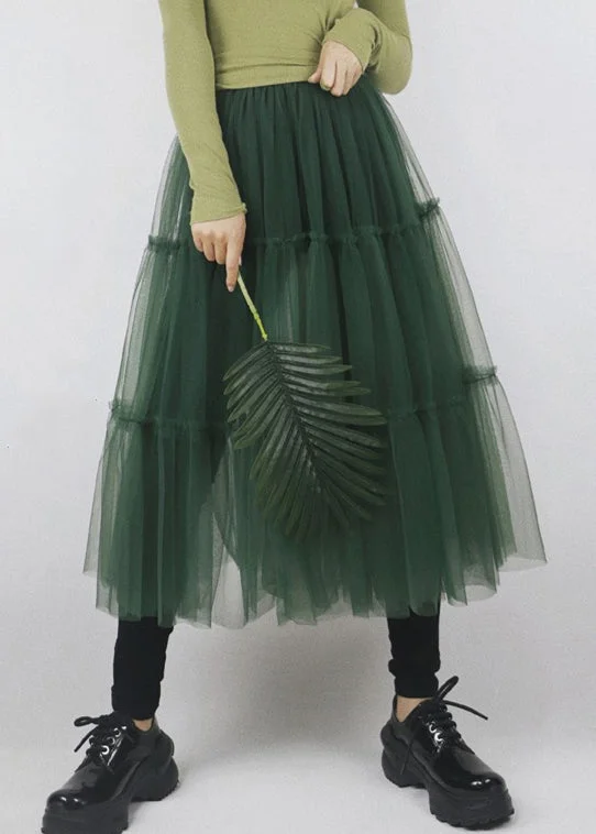 Fashion Green Patchwork tulle a line skirts Spring Comfortable unclassified skirts