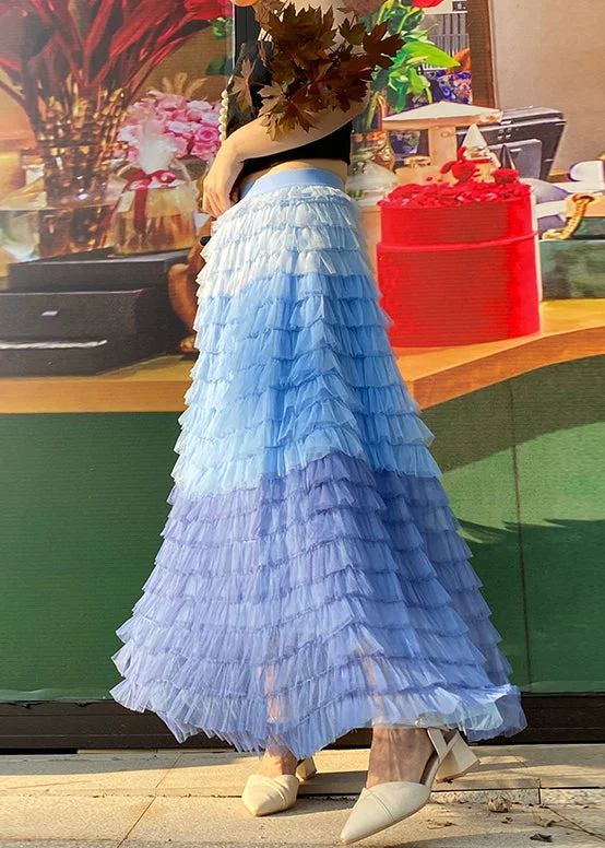 Fine Blue Patchwork Gradient color tulle Skirt Spring A-line unclassified skirts