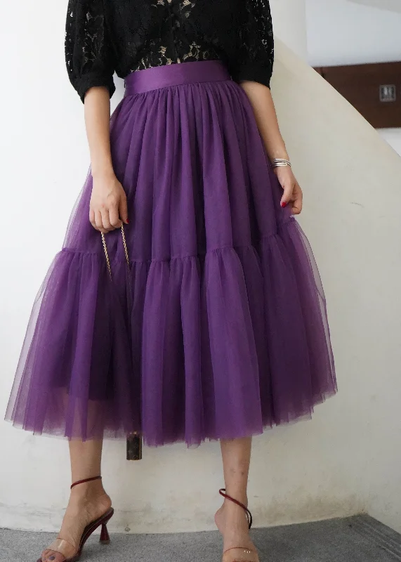 Plus Size Fashion Purple Patchwork Tulle Skirt Spring Date night unclassified skirts