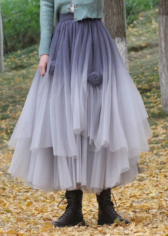 Unique Grey Gradient Color Stereoscopic Floral Tulle Skirts Spring Date night unclassified skirts