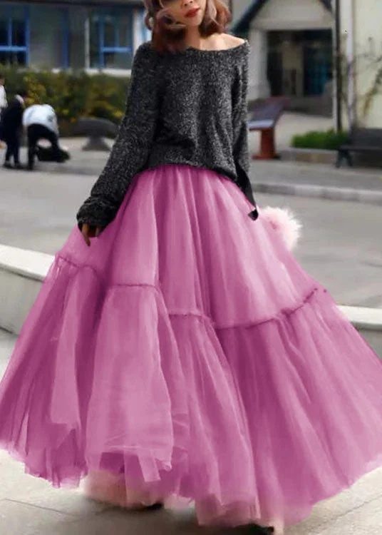 Women Purple Ruffled Tulle Cinched Circle Fall Skirt Date night unclassified skirts