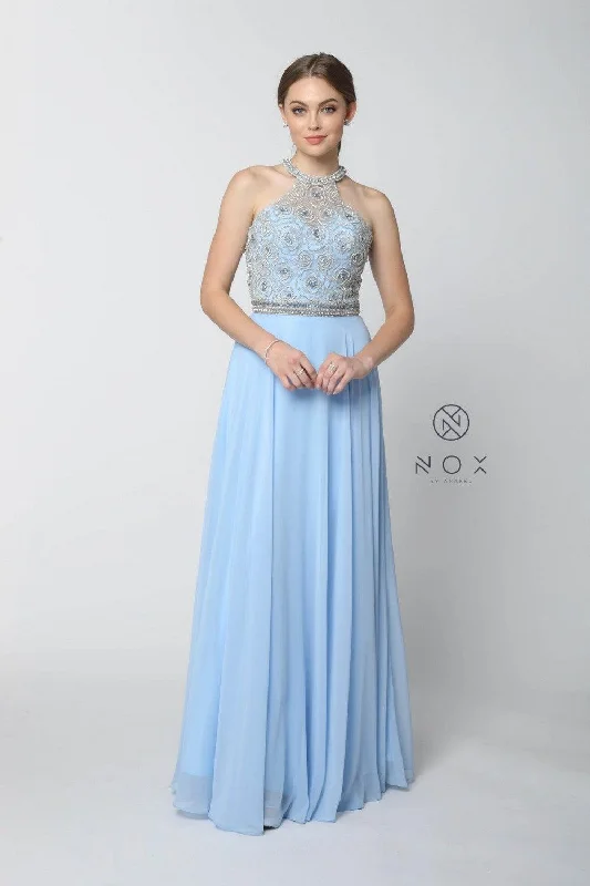 Long High Neck Jeweled Prom Dress Sleeveless maxi dresses