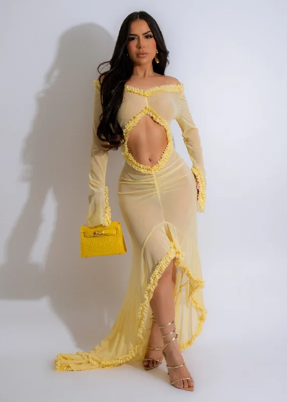 Make Me Crazy Mesh Maxi Dress Yellow Expensive maxi dresses