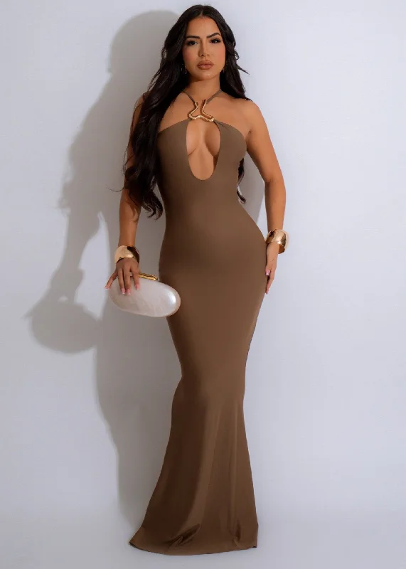 Minimalist Flow Maxi Dress Brown Velvet maxi dresses