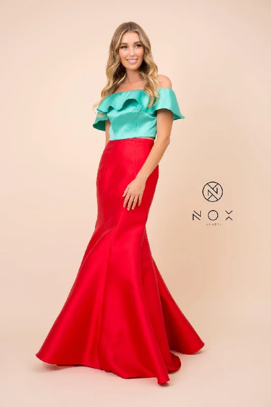 Long Two Piece Crop Top Off The Shoulder Prom Dress Silk maxi dresses