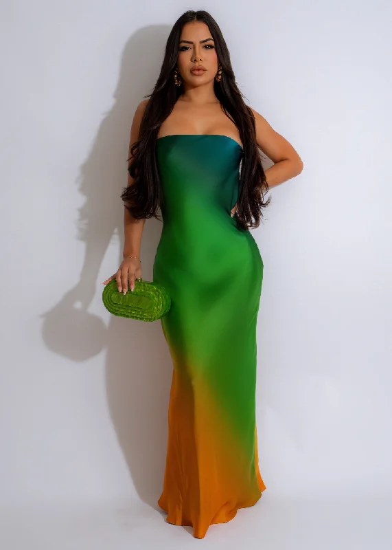 Tropical Sunset Maxi Dress Green Off-shoulder maxi dresses